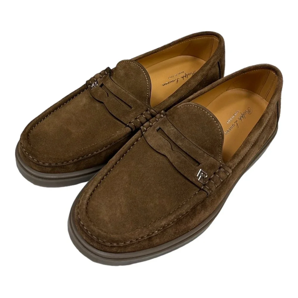 Ralph Lauren Purple Label Begley Brown Calf Suede Mens Penny Loafer 7.5 D NWB